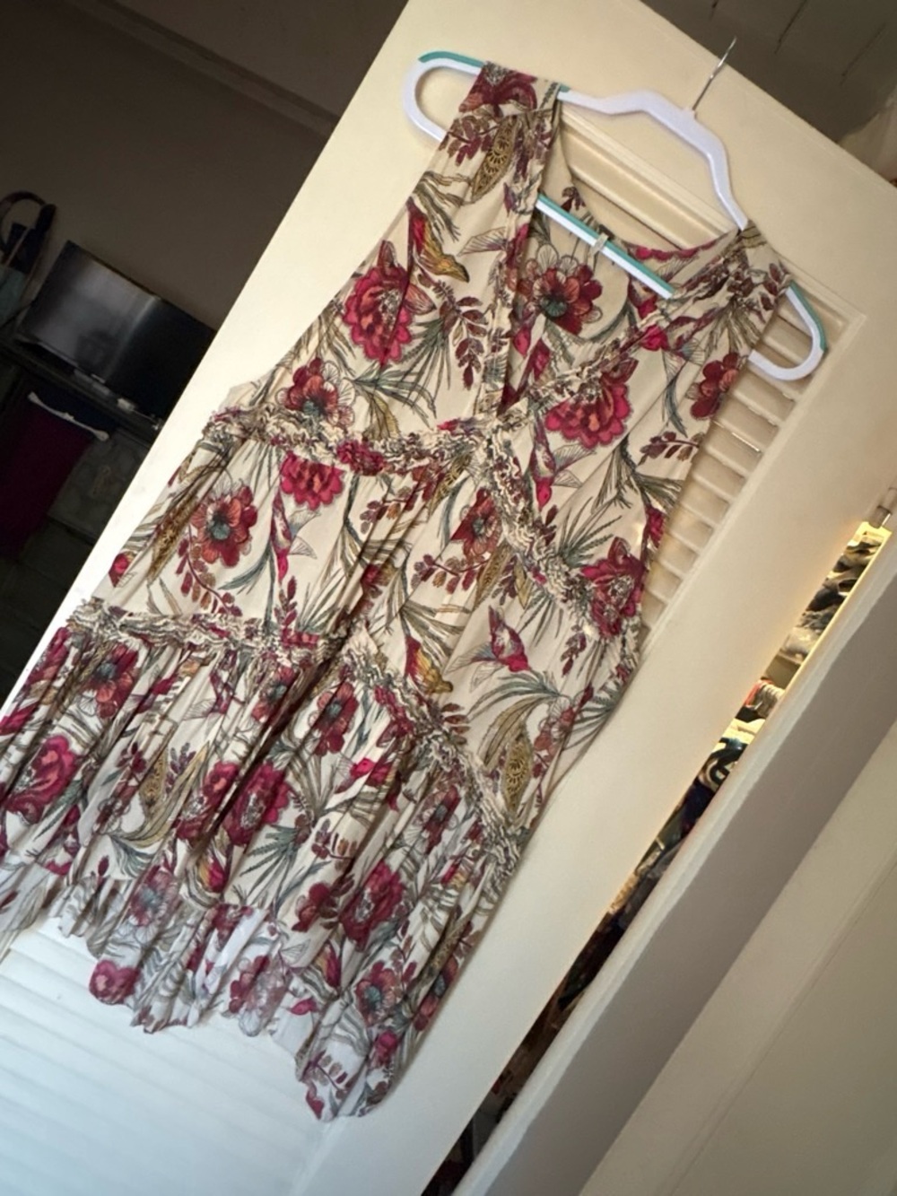 Free People Cream Mini Dress with Red Floral Print